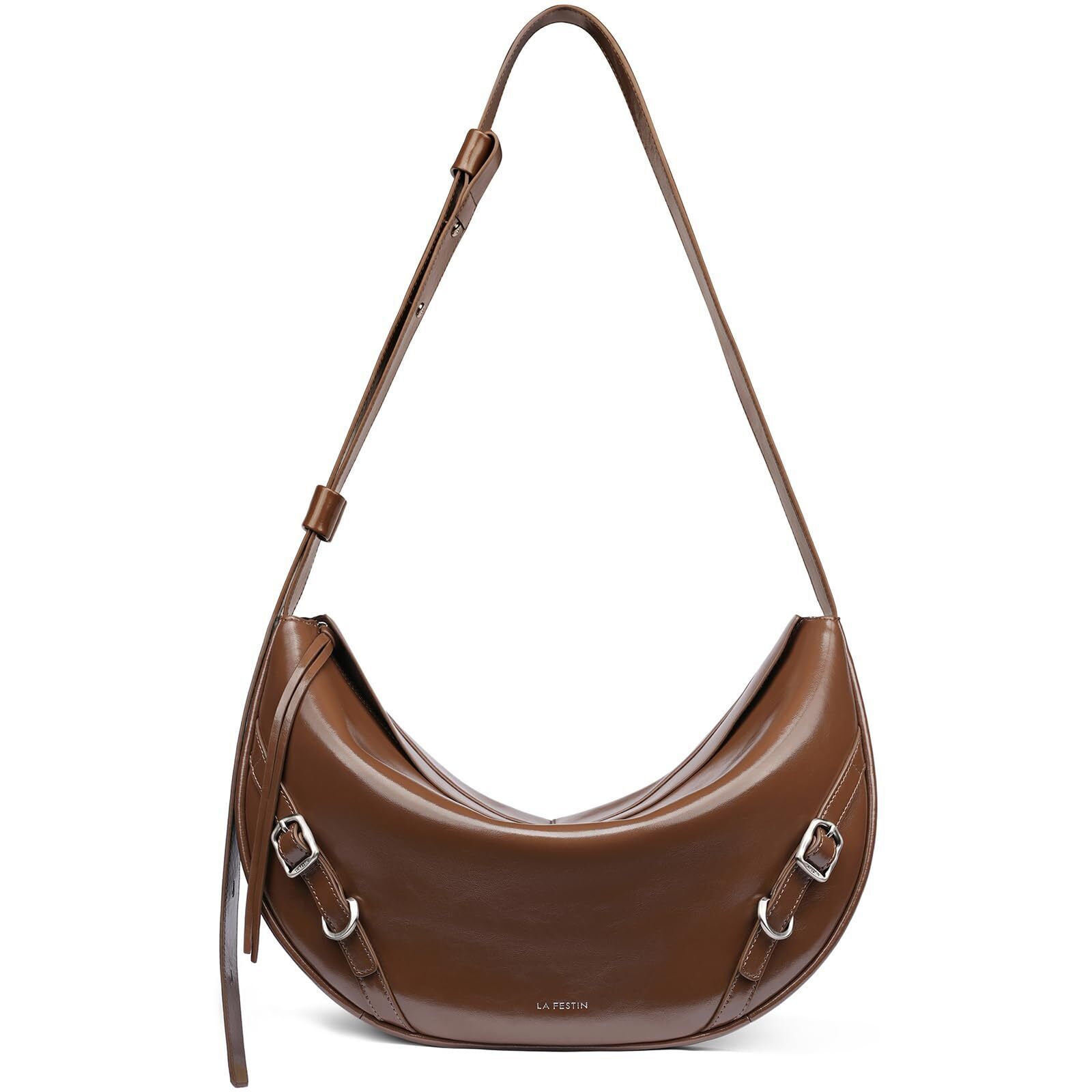 7588 Leather Hobo Bag Split Leather Crescent Shoulder Bag Crossbody Purse